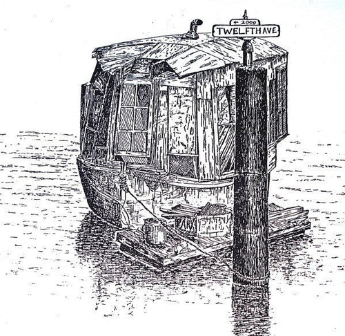 Artist Signed Pen and Ink Sausalito Waterfront Print 5 Fireboat by Kate Drew-Wilkinson