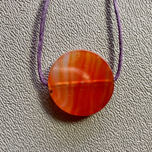 Rare Stone Bead Tabular Carnelian Agate Necklace on Two Knot Cord no.1