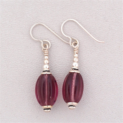 Earrings B Rare German Amethyst Melon Cut Glass and Sterling Silver