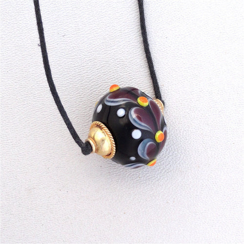 Lamp Work Bead Necklace in Black and Brown Made in USA