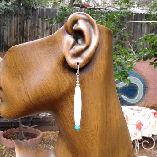 Pipe Bone and Turquoise  Sterling Silver Earrings Made in the USA