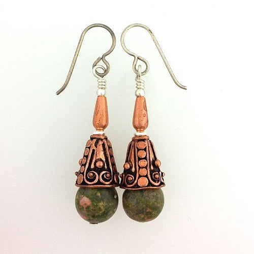 Earrings in Unikite Sterling Silver and Copper Scorpio Birthstone