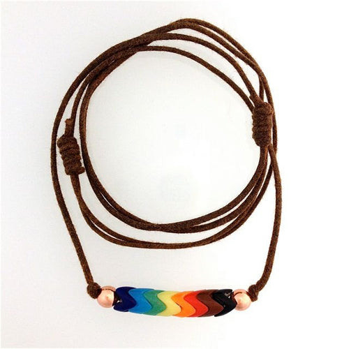 Rainbow and Gay Pride Necklace in Glass Snake Beads on Two Knot Cord.