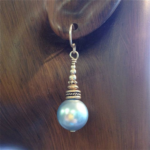 Swarovski Crystal 12 mm Pearl Earrings Pale Blue