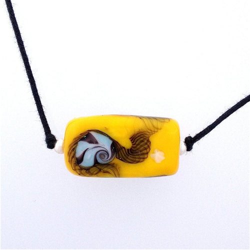 Yellow Lamp Work Glass Bead Necklace on two knot cord