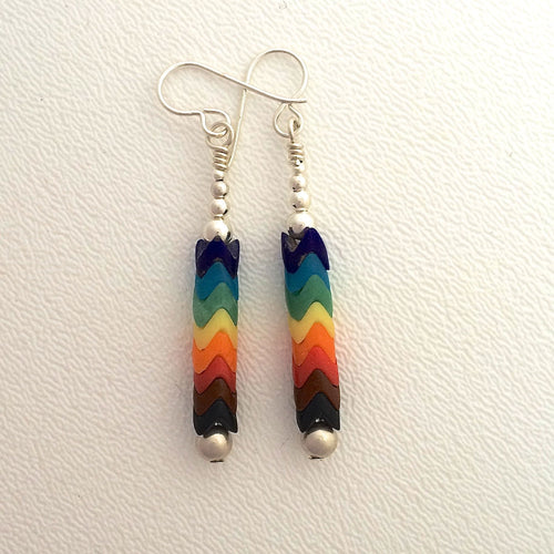 Rainbow Glass Snake Bead Earrings with Sterling Silver by Kate Drew-Wilkinson