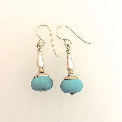 Lamp Work Turquoise and Silver Earrings