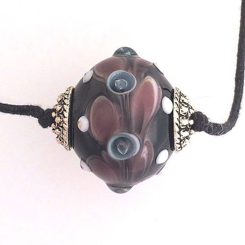 Lamp Work Glass Bead With Bubble Windows on Cord