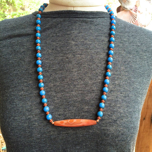 African Trade  Bead With Agate Necklace Collection #11 with Two Sliding Knots.