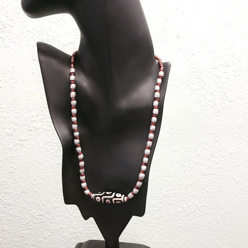 African Trade Bead Necklace with Ethiopian Aluminum Spacers And Dzi Bead by Kate Drew-Wilkinson
