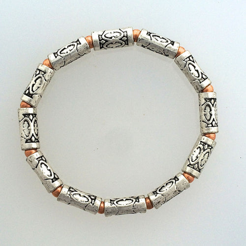 Bracelet #f  Lead Safe Pewter Copper on Strong Elastic Small 8 1/2 inches