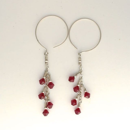 Red Swarovsky Dangle Earrings with Large French Hooks