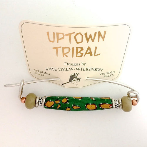 Shawl Pin Or Kilt Pin Long Green Rare  LampWork Trade Bead 14 Gauge Sterling Silver Wire