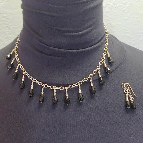 Black Swarovski Crystal and 14ct Gold Fill Pendants Necklace