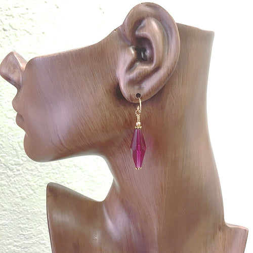 Swarovski Crystal Earrings Fuschia Bicones in 14ct Gold Fill Kate Drew-Wilkinson Victorian Style
