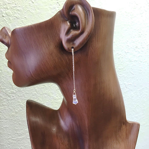 Crystal Earrings Long Silver Chain Ear Wires