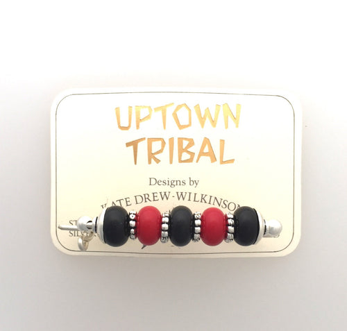 Black and Red Glass Shawl Pin Lamp Work Bead and Thick 14 Gauge Sterling Silver #2