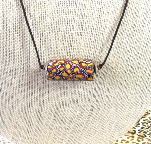African Trade Bead Brown and Yellow on Two Knot Cord