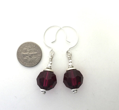 Ruby Swarovski Earrings Large Crystals 14 MM With Sterling Silver