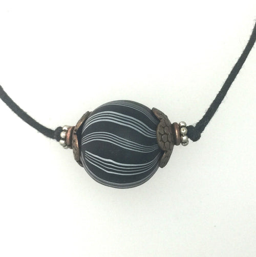 Lamp Work Antique Black and White Bead Necklace