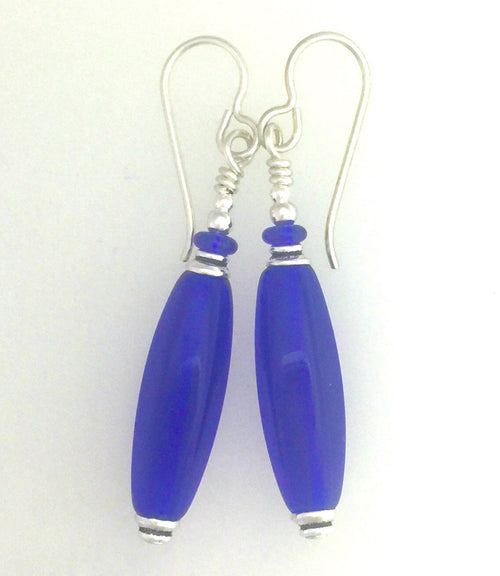 Cobalt Blue Glass And Silver Earrings # 2